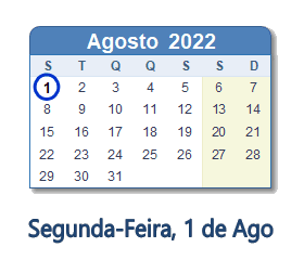1 Agosto 2022 calendario