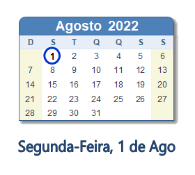 1 Agosto 2022 calendario