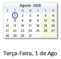 1 Agosto 2028 calendario