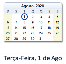 1 Agosto 2028 calendario