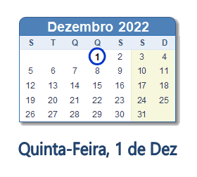 1 Dezembro 2022 calendario
