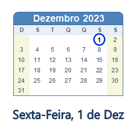 1 Dezembro 2023 calendario