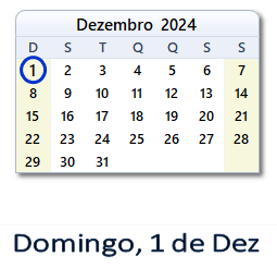 1 Dezembro 2024 calendario