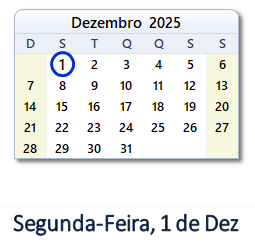1 Dezembro 2025 calendario