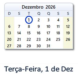 1 Dezembro 2026 calendario