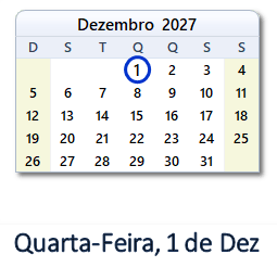1 Dezembro 2027 calendario
