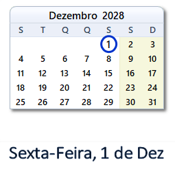 1 Dezembro 2028 calendario