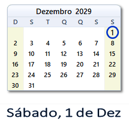 1 Dezembro 2029 calendario