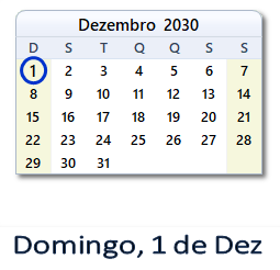 1 Dezembro 2030 calendario