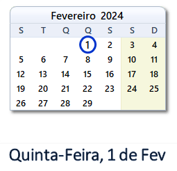 1 Fevereiro 2024 calendario