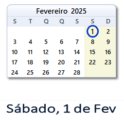1 Fevereiro 2025 calendario