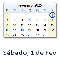 1 Fevereiro 2025 calendario