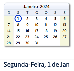 1 Janeiro 2024 calendario