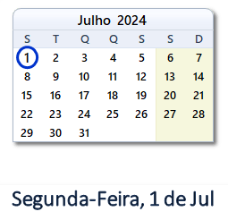 1 Julho 2024 calendario