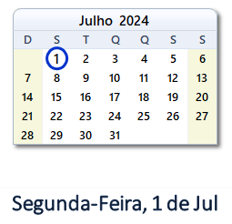 1 Julho 2024 calendario