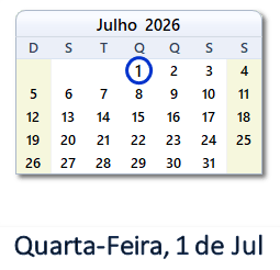 1 Julho 2026 calendario
