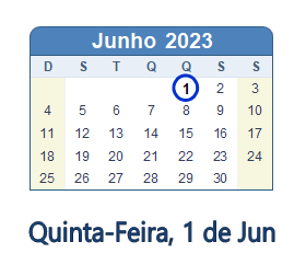 1 Junho 2023 calendario