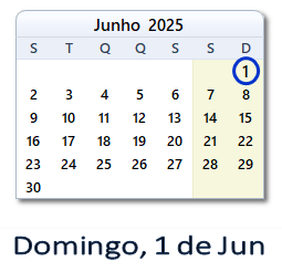 1 Junho 2025 calendario