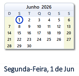 1 Junho 2026 calendario