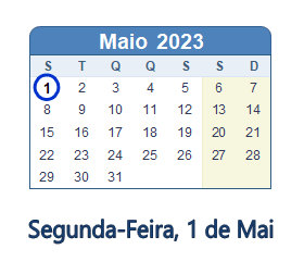 1 Maio 2023 calendario