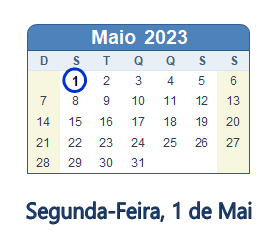 1 Maio 2023 calendario