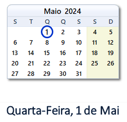 1 Maio 2024 calendario