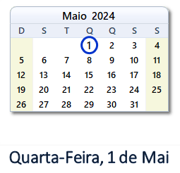 1 Maio 2024 calendario