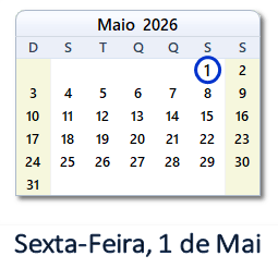 1 Maio 2026 calendario