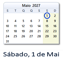 1 Maio 2027 calendario