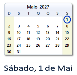 1 Maio 2027 calendario