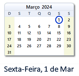 1 Março 2024 calendario
