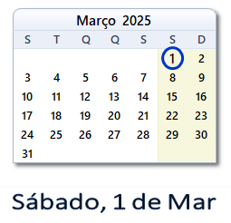 1 Março 2025 calendario