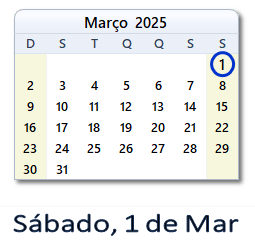 1 Março 2025 calendario