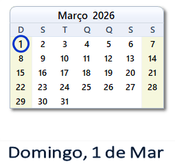 1 Março 2026 calendario