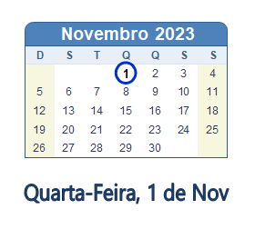 1 Novembro 2023 calendario