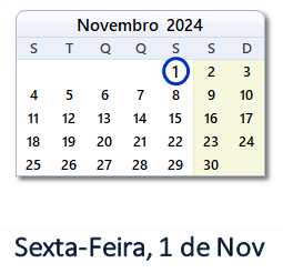 1 Novembro 2024 calendario