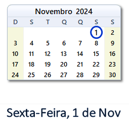 1 Novembro 2024 calendario