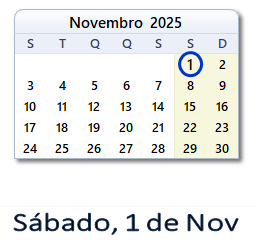 1 Novembro 2025 calendario