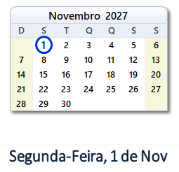 1 Novembro 2027 calendario