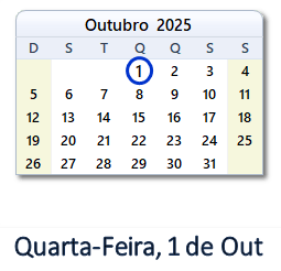 1 Outubro 2025 calendario