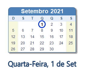 1 Setembro 2021 calendario