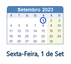 1 Setembro 2023 calendario