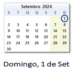1 Setembro 2024 calendario