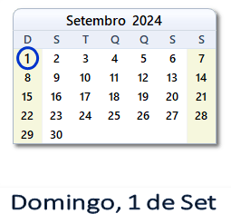 1 Setembro 2024 calendario