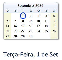 1 Setembro 2026 calendario