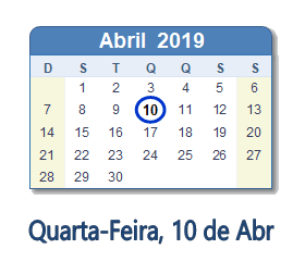 10 Abril 2019 calendario