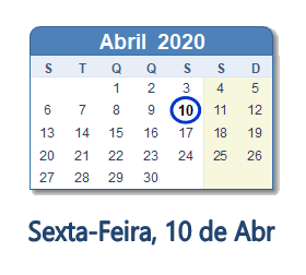 10 Abril 2020 calendario