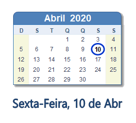 10 Abril 2020 calendario