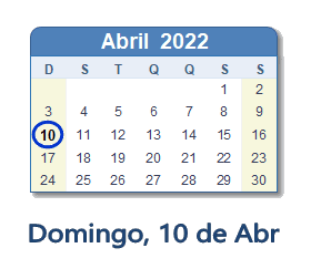 10 Abril 2022 calendario