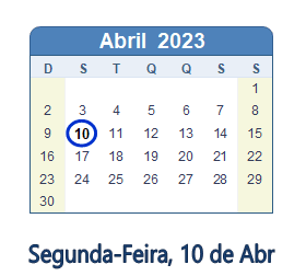 10 Abril 2023 calendario